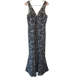 Bailey‎ Blue Y2K Maxi Black White Paisley Velour Mermaid Dress Large